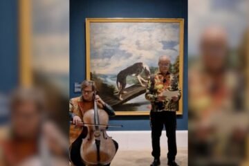Bill Murray interpreta en el Prado un texto frente a la obra ‘Fábula del perro y la presa’, de De Vos